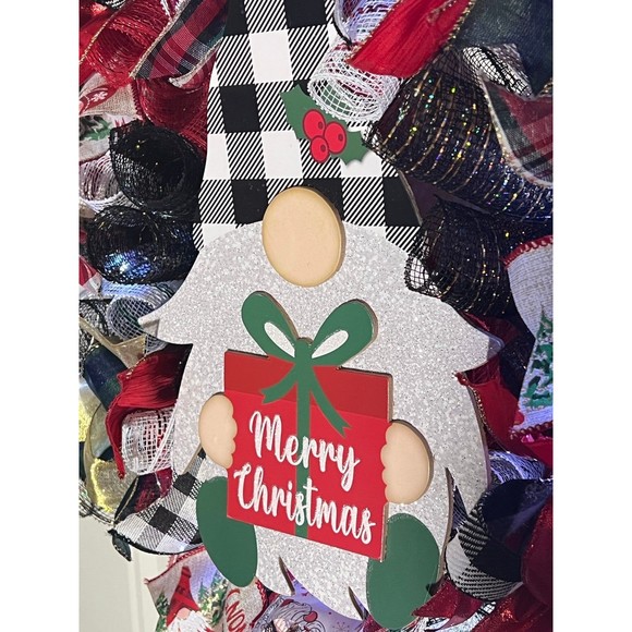 Handmade Merry Christmas Gnome Holiday Ribbon Door Wreath 22 ins W46 - Picture 5 of 11